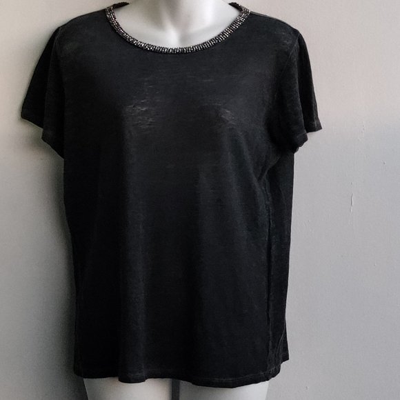 Maje Top Shirt Size 3 (fits M-L) Charcoal Grey Linen top, excellent cond… - Picture 1 of 3